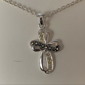 Le Vieux silver plated genuine marcasite cross